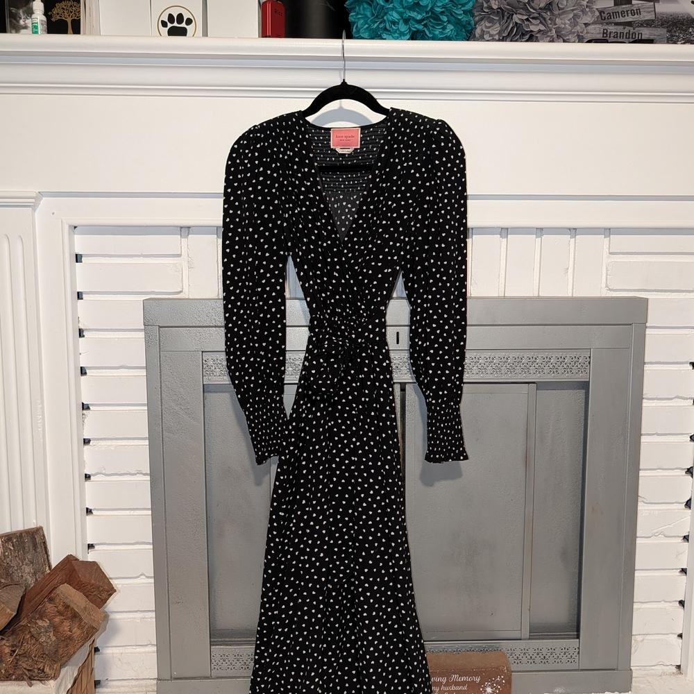 Kate Spade Black and White Hearts Long Sleeve Dress